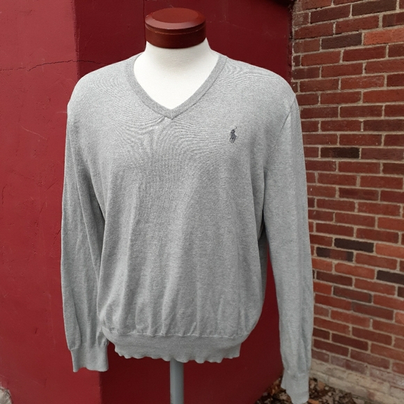 Polo by Ralph Lauren Pima Cotton V Neck Sweater Light Gray Large 129 - Picture 10 of 10
